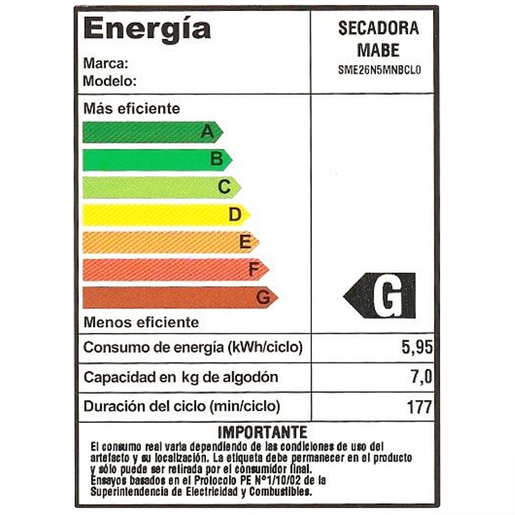 Retiq Label Secadora Carga Frontal Eléctrica 20 kg Blanca Mabe - SME26N5MNBCL0 ...